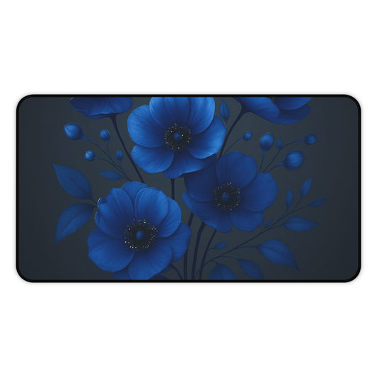Elegant Floral Desk Mat for Home Office, Blue Flower Mouse Pad, Functional Workstation Decor, Gift for Her, Stylish Desk Accessory