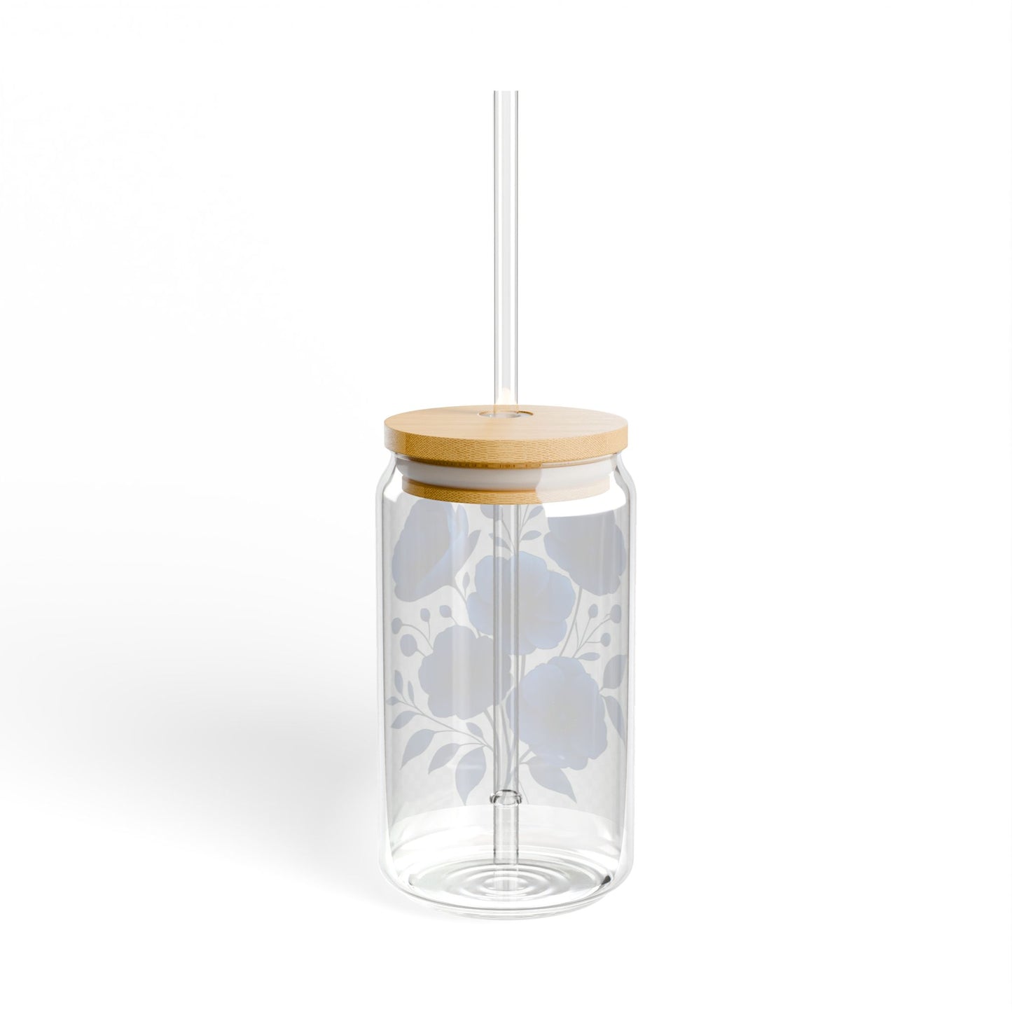 Flower-Patterned Sipper Glass, 16oz | Eco-Friendly Drinkware, Floral Glass, Reusable Straw Cup, Gift for Garden Lovers, Summer Party Decor