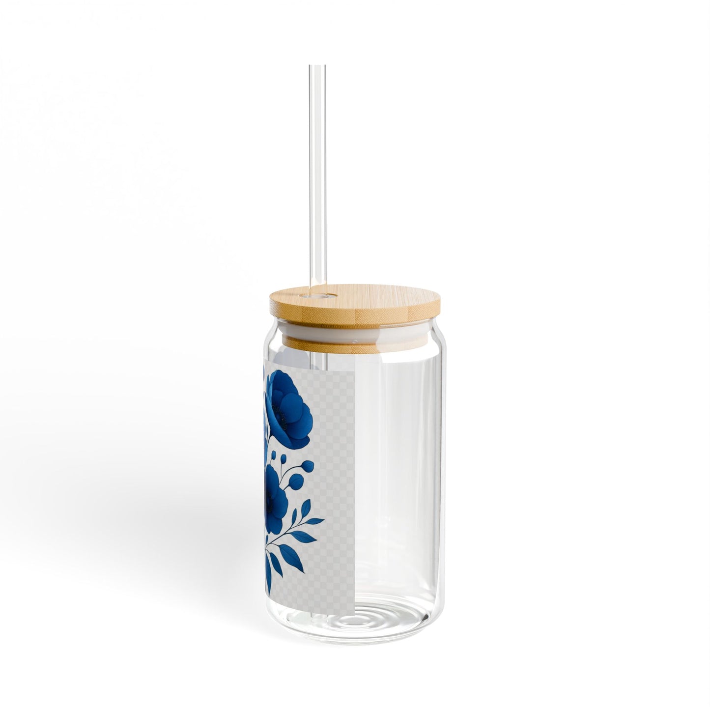 Flower-Patterned Sipper Glass, 16oz | Eco-Friendly Drinkware, Floral Glass, Reusable Straw Cup, Gift for Garden Lovers, Summer Party Decor