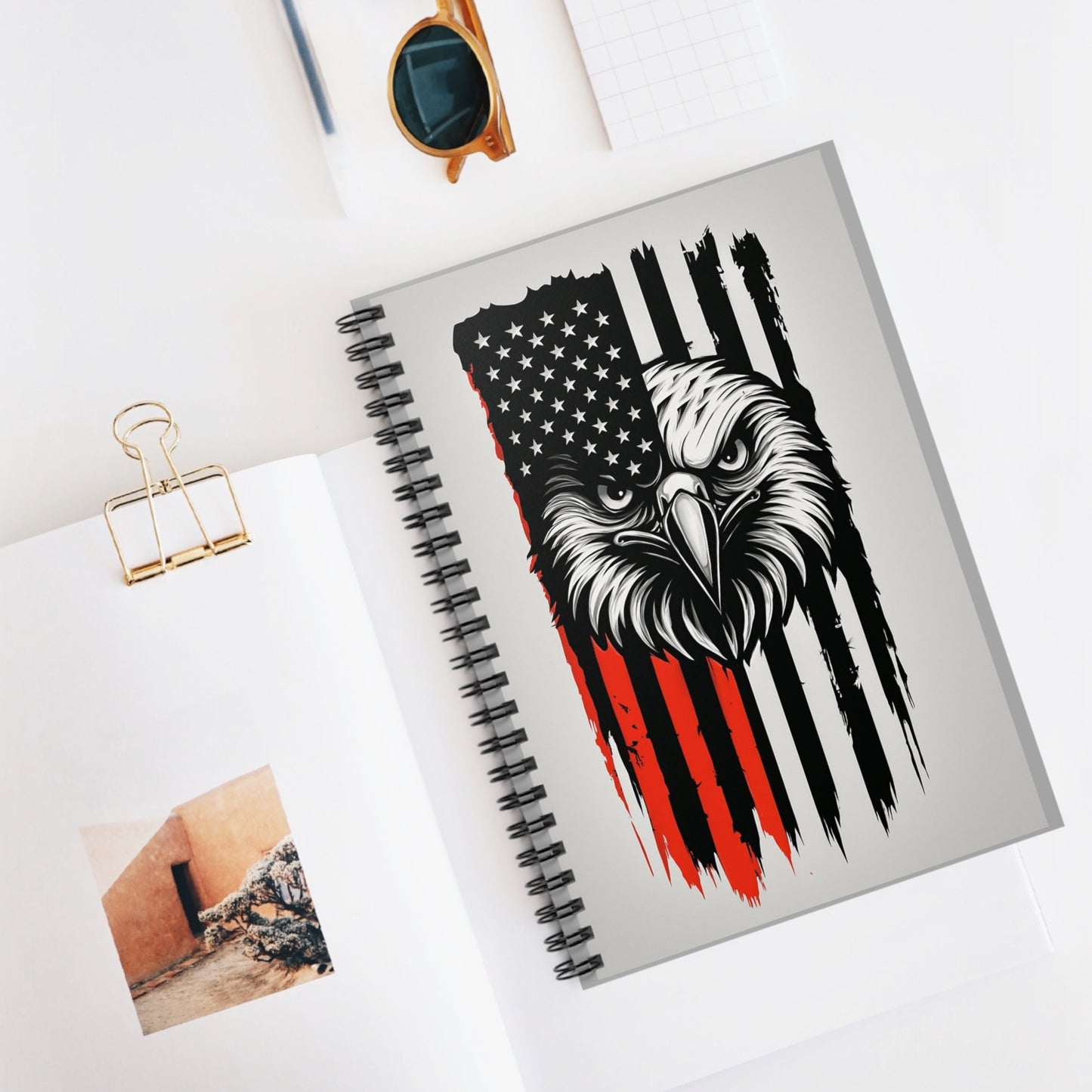 Patriotic Eagle Spiral Notebook - Ruled Lines, Eagle Journal, USA Notebook, American Flag Stationery, Gift for Veterans, Memorial Day