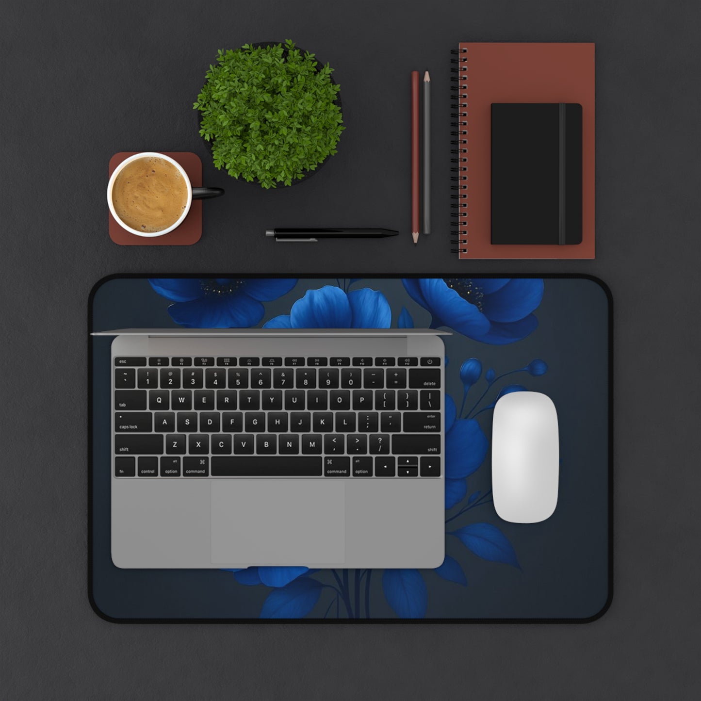 Elegant Floral Desk Mat for Home Office, Blue Flower Mouse Pad, Functional Workstation Decor, Gift for Her, Stylish Desk Accessory