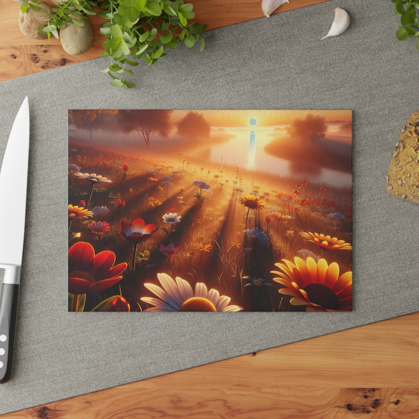 Sunlit Floral Glass Cutting Board | Kitchen Decor, Gift for Home Chefs, Wedding Present, Mother's Day, Spring Kitchen Essentials