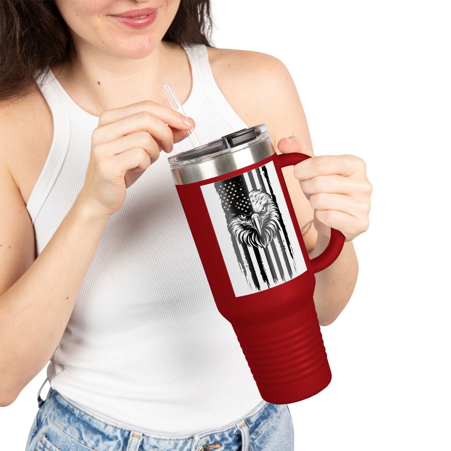 Patriotic Insulated Travel Mug, 40oz - American Eagle Design, Perfect for Outdoors, Gifts, Sports Events, Camping, Travel