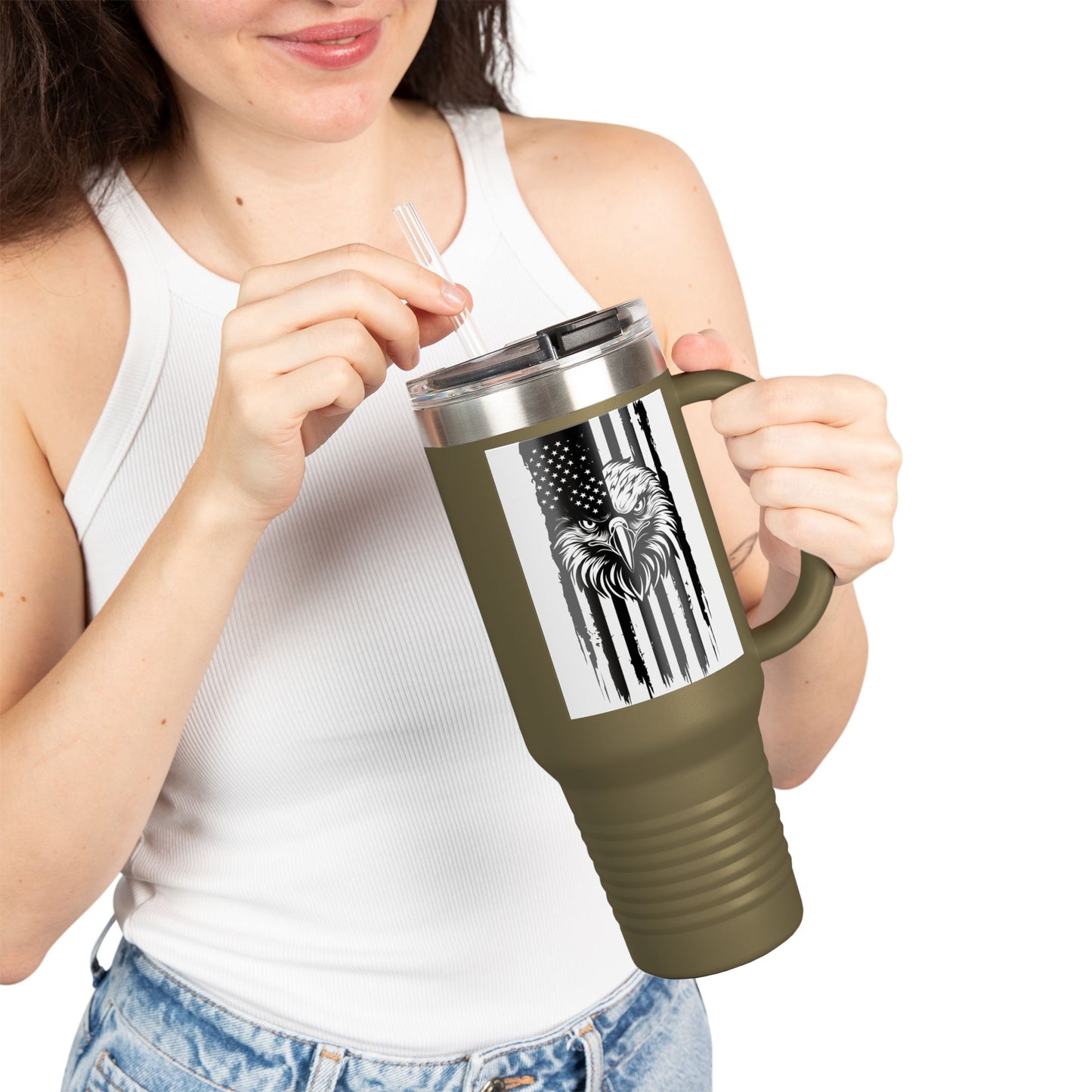 Patriotic Insulated Travel Mug, 40oz - American Eagle Design, Perfect for Outdoors, Gifts, Sports Events, Camping, Travel