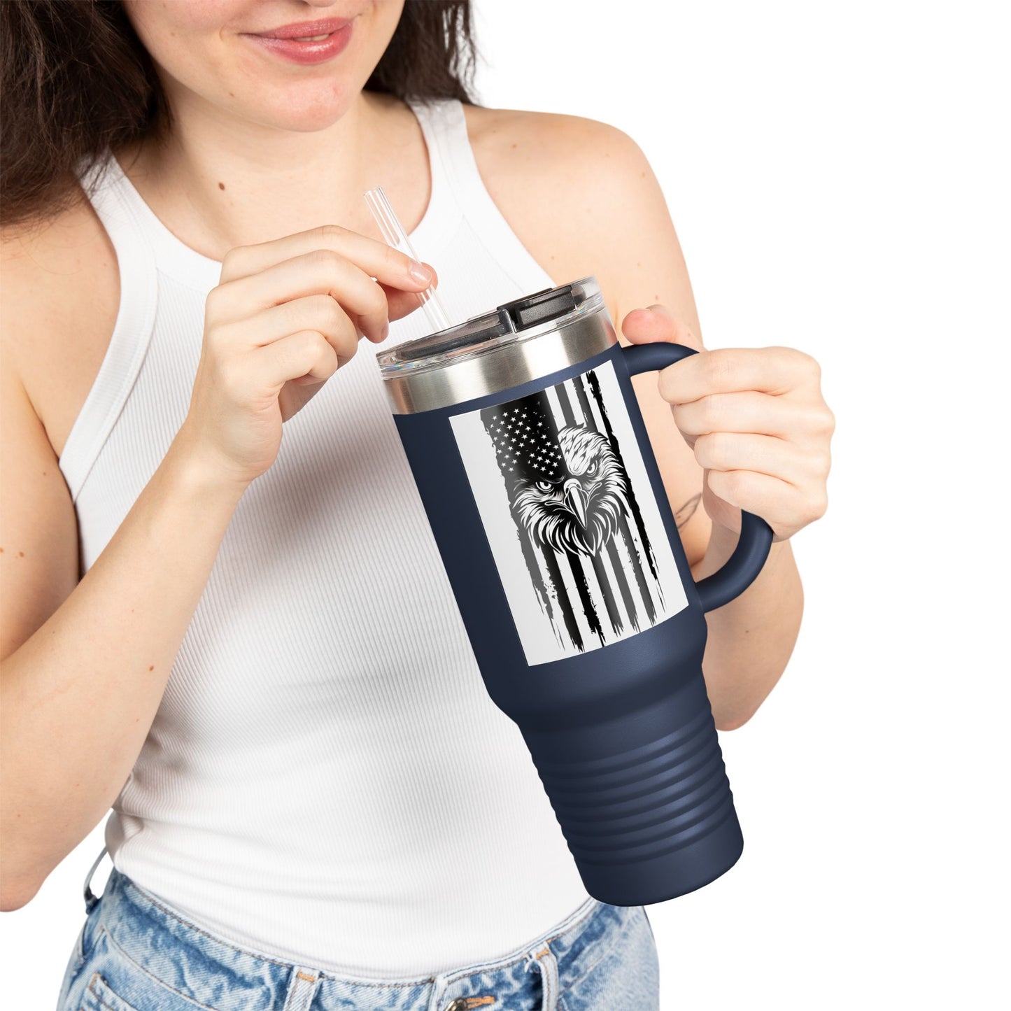 Patriotic Insulated Travel Mug, 40oz - American Eagle Design, Perfect for Outdoors, Gifts, Sports Events, Camping, Travel