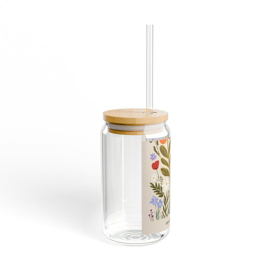 Floral Sipper Glass, 16oz – Eco-friendly Travel Cup, Perfect for Summer, Outdoor Gatherings, or Home Use, Stop and Smell the Flowers