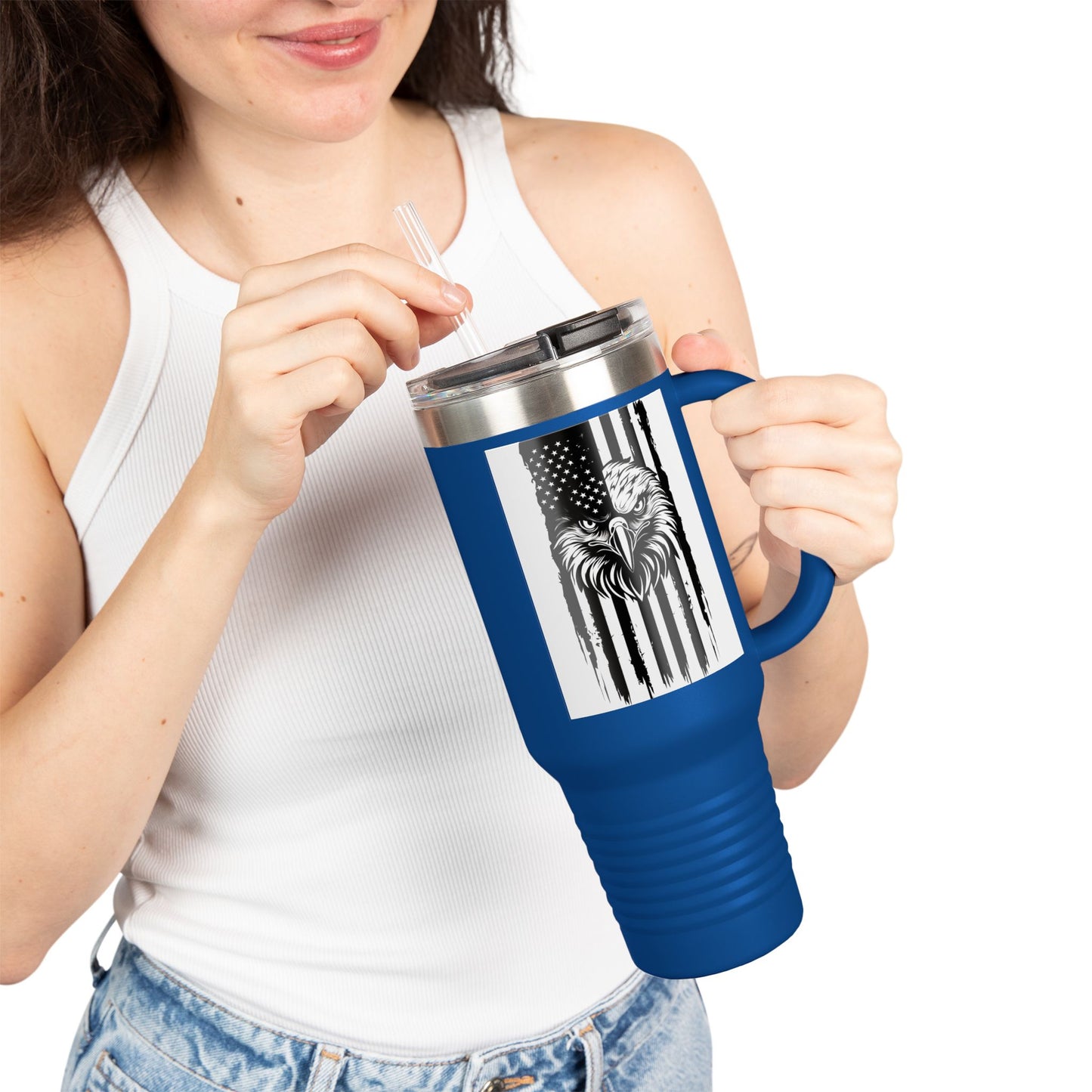 Patriotic Insulated Travel Mug, 40oz - American Eagle Design, Perfect for Outdoors, Gifts, Sports Events, Camping, Travel