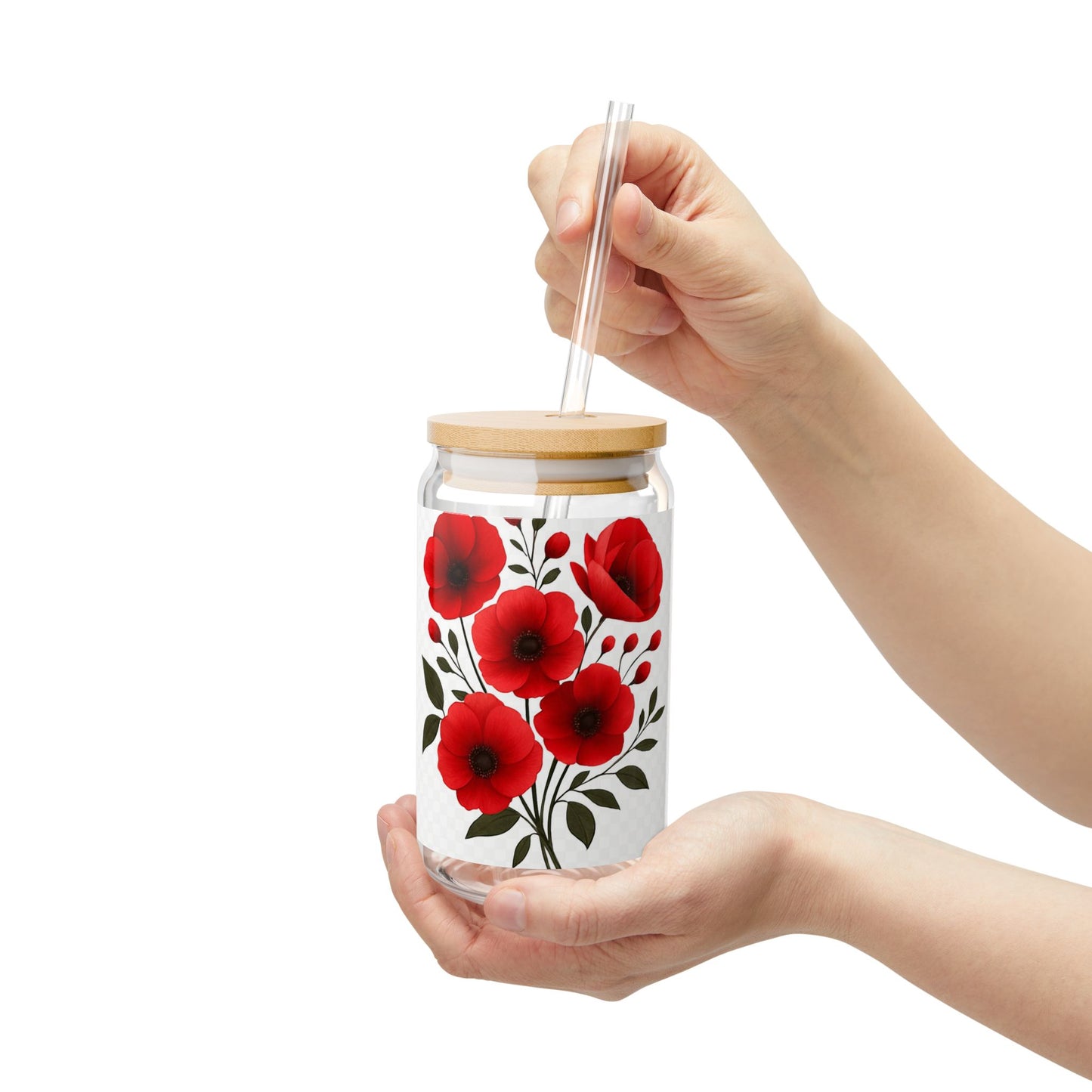 Floral Sipper Glass, 16oz - Elegant Drinkware for Picnic, Garden Parties, Home Decor, Gift for Her, Summer Gathering