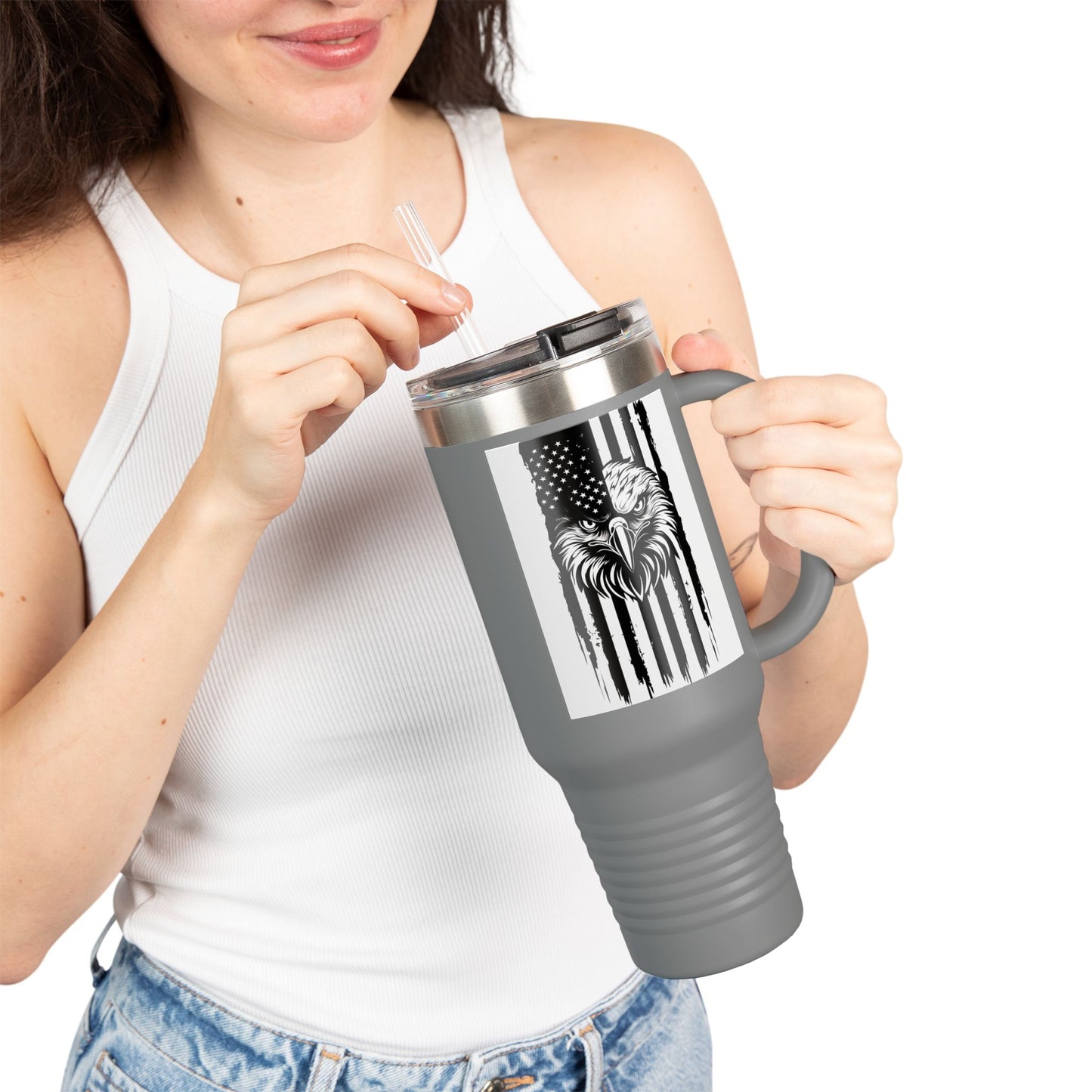 Patriotic Insulated Travel Mug, 40oz - American Eagle Design, Perfect for Outdoors, Gifts, Sports Events, Camping, Travel