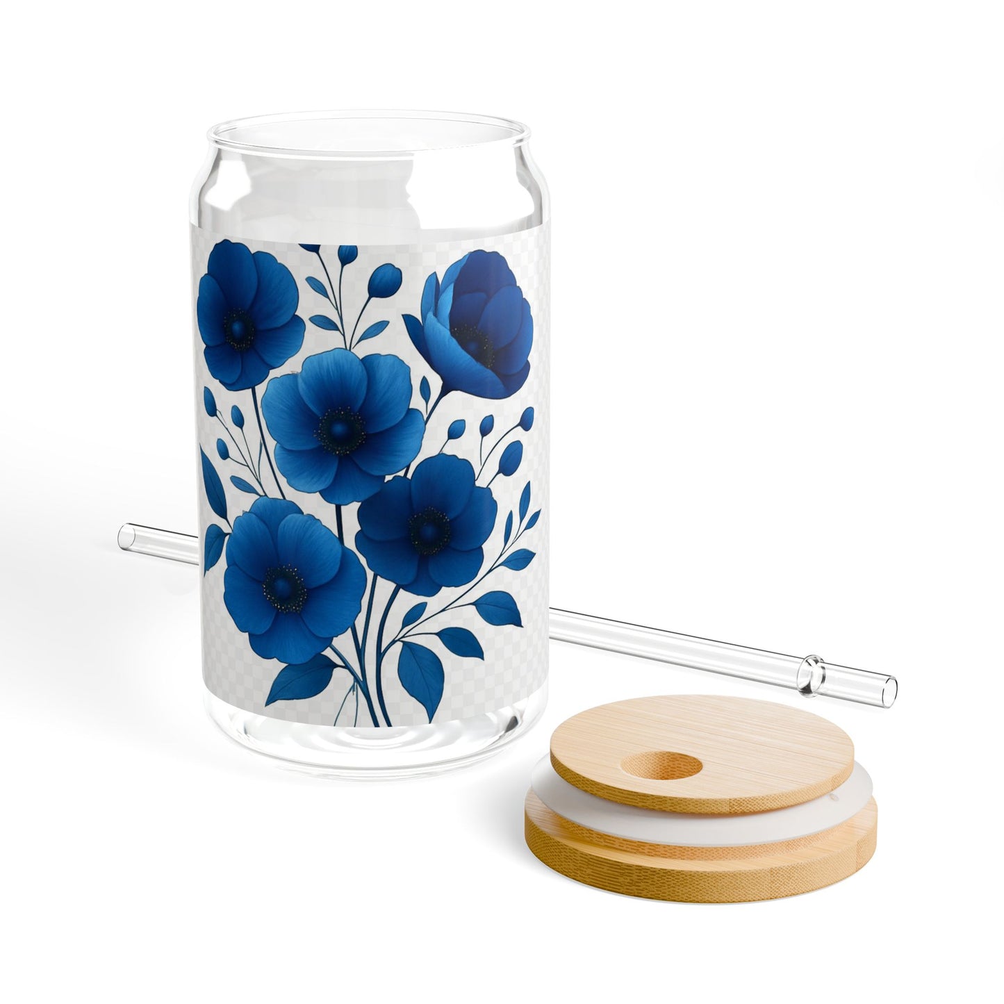 Flower-Patterned Sipper Glass, 16oz | Eco-Friendly Drinkware, Floral Glass, Reusable Straw Cup, Gift for Garden Lovers, Summer Party Decor