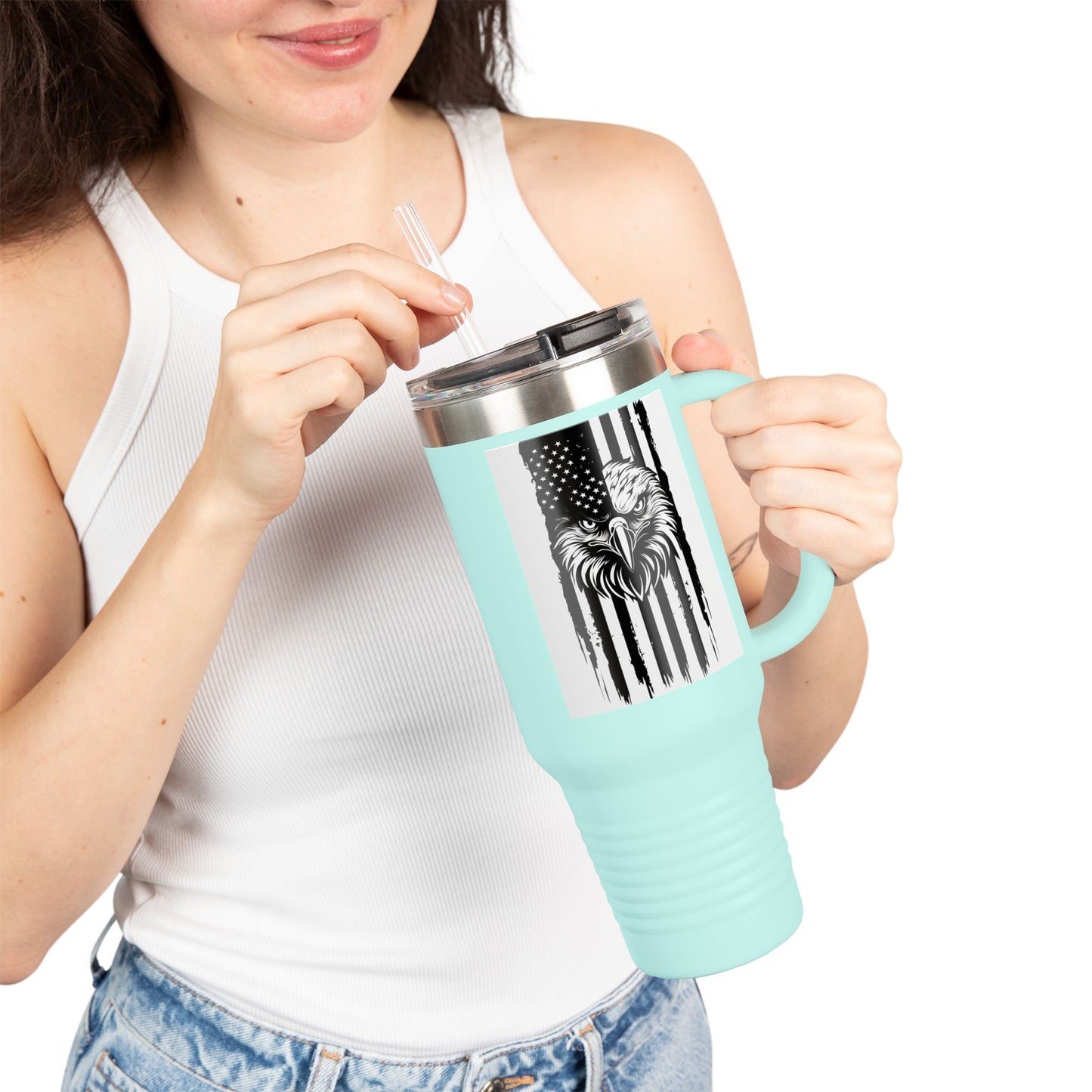 Patriotic Insulated Travel Mug, 40oz - American Eagle Design, Perfect for Outdoors, Gifts, Sports Events, Camping, Travel