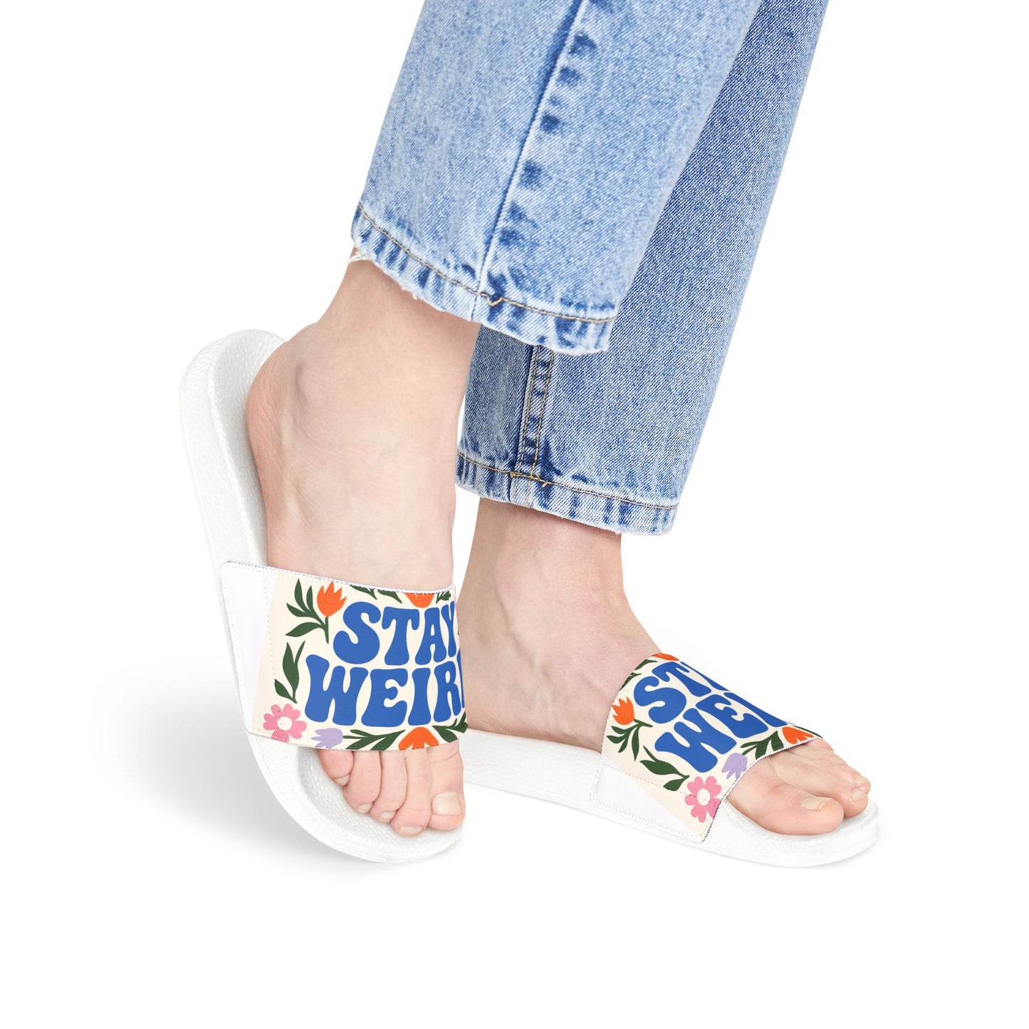 Stay Weird Women's Sandals, Fun Slide Sandals, Casual Summer Footwear, Unique Gifts, Trendy Beach Shoes