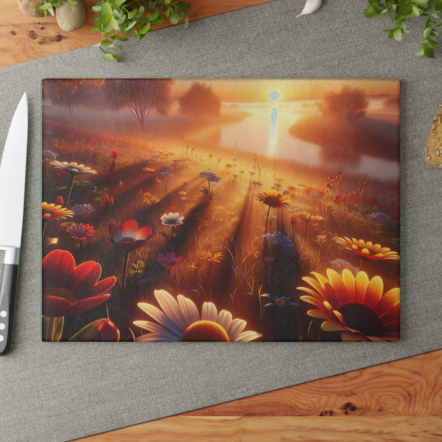 Sunlit Floral Glass Cutting Board | Kitchen Decor, Gift for Home Chefs, Wedding Present, Mother's Day, Spring Kitchen Essentials